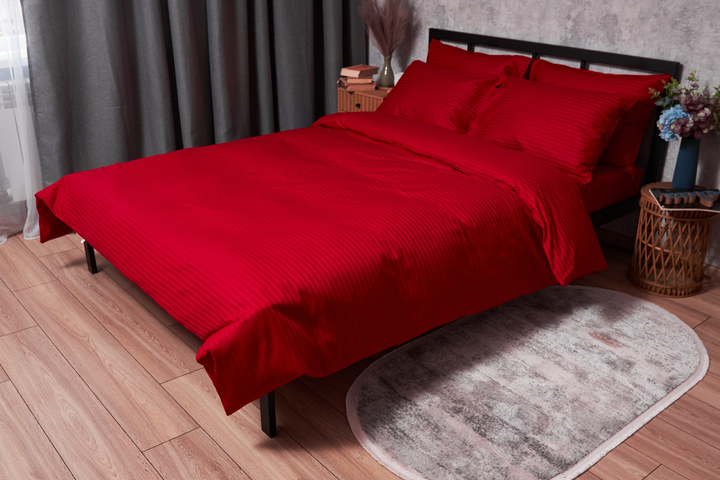 Акція на Комплект постільної білизни Moon&Star Satin Stripe Red Сімейний 143х210х2 см наволочки 2х40х60 см (MS-820003595) від Rozetka