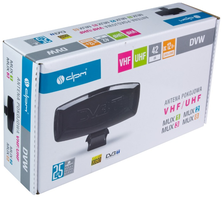 Antena TV pokojowa DPM DVW DVB-T / DVB-T2 VHF / UHF 42 dB (5906881196977) - obraz 8