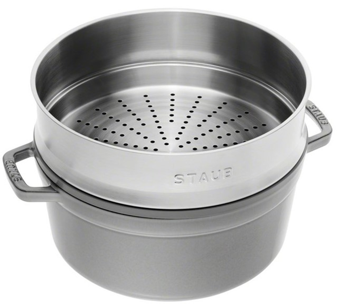 Каструля чавунна кругла Staub La Cocotte з кришкою з кришкою і вставкою для пароварки графітова 3.8 л (40508-819-0) - зображення 3