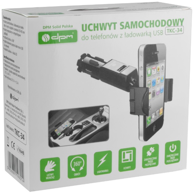 Uchwyt samochodowy do telefonu z ladowarką DPM USB 1.5 A TKC-34 (5906881196014) - obraz 4