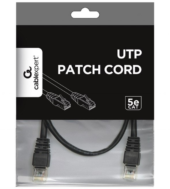 Patchcord Gembird RJ45 UTP Cat 5e czarny 1 m (PP12-1M/BK) - obraz 2