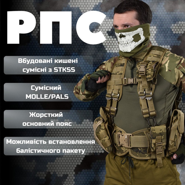 РПС в сборе с рюкзаком / Ременно-плечевая система Attack с сетчатой подкладкой пиксель - изображение 2