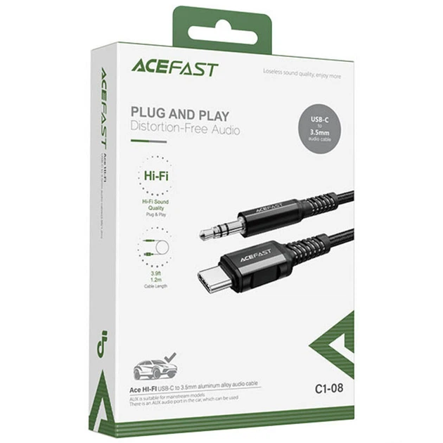Аудио кабель Aux Acefast C1-08 (Type-C to AUX 3.5mm) (1м) Черный - Фото 4 Аудио кабель Aux Acefast C1-08 (Type-C to AUX 3.5mm) (1м) Черный - изображение 4