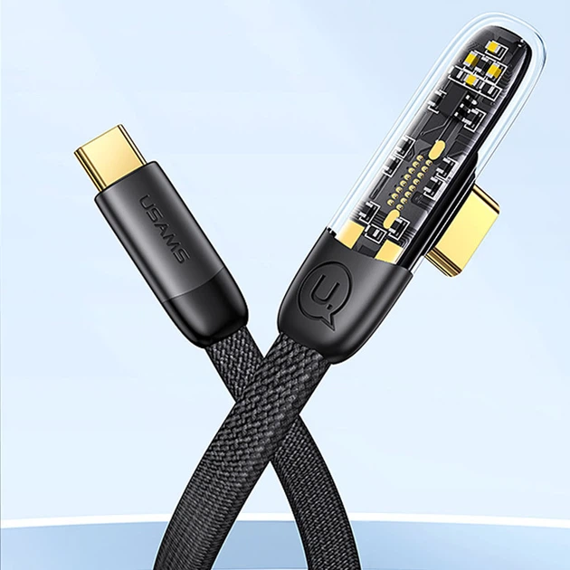 Дата кабель USAMS US-SJ584 Type-C to Type-C PD 100W Right-angle