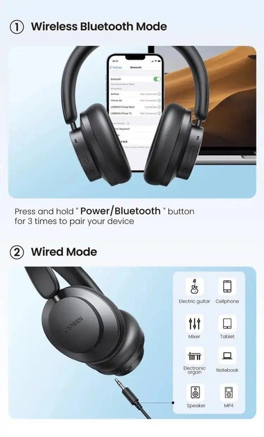 Наушники беспроводные UGREEN HP106 HiTune Max3 Hybrid (черные) - изображение 8