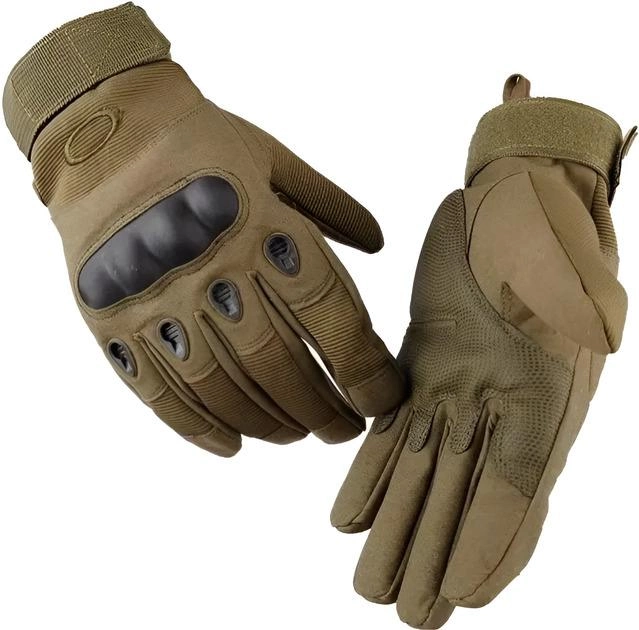 Тактические перчатки для военных ВСУ цвета Хаки полнопалые с защитой на косточках размер L на липучке - изображение 2