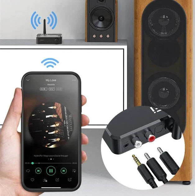 Конвертер / адаптер / декодер звука BLS-B35 SPDIF с Bluetooth, приемник преобразователь аудиосигналов + аудиокабель 3.5 мм AUX, черный (80966590) - изображение 3