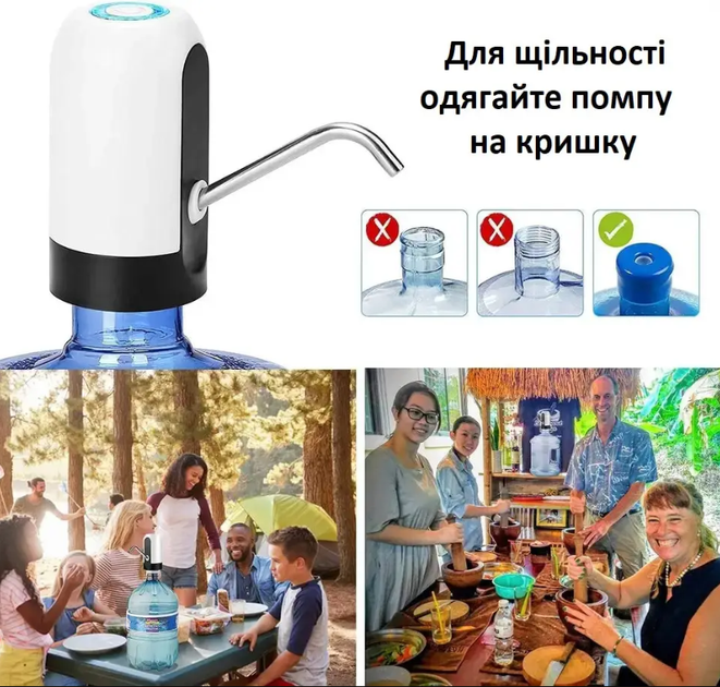 Автоматизированый дозатор помпа для воды электрическая на бутыль для воды и напитков диспенсер Water Dispenser на аккумуляторе Черно-белый - Фото 3 Автоматизированый дозатор помпа для воды электрическая на бутыль для воды и напитков диспенсер Water Dispenser на аккумуляторе Черно-белый - изображение 3