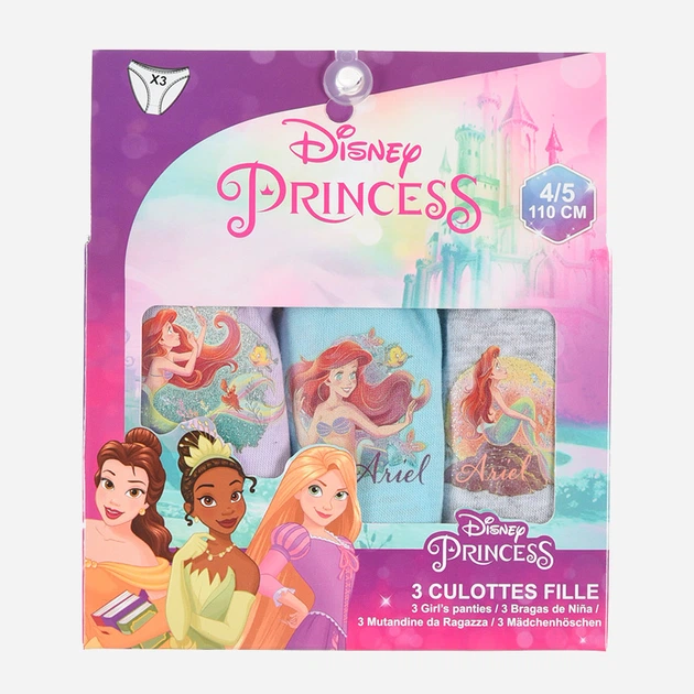 Набор детских трусов-слипов 3 шт для девочки Disney Ariel EX3000 104-110 см Голубой/Фиолетовый/Серый (3609086886378) - изображение 2