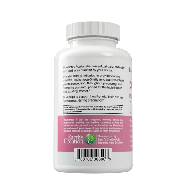 Комплекс витаминов для беременных Earths Creation Prenatal Plus DHA 60 softgels - изображение 2