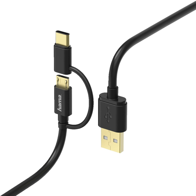 Кабель Hama 2в1 USB Type-C - micro-USB - USB Type-A M/F 1 м Black (4047443365989) - зображення 1