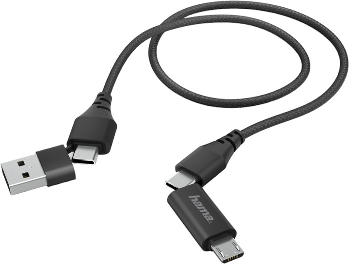 Kabel Hama 4w1 USB Type-C - micro-USB - USB Type-A M/M 1 m Black (4047443487179) - obraz 1