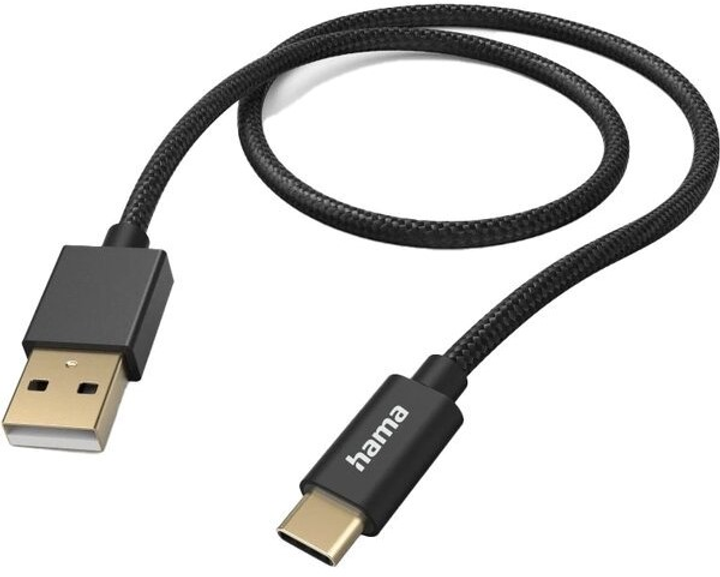 Kabel Hama Fabric USB Type-A - USB Type-C M/M 1.5 m Black (4047443487063) - obraz 1