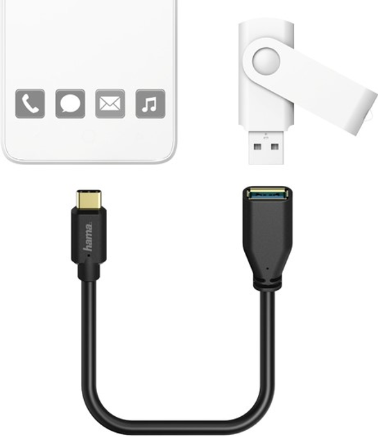 Kabel Hama USB Type C - USB Type A M/F 0.15 m Black (4047443351258) - obraz 1