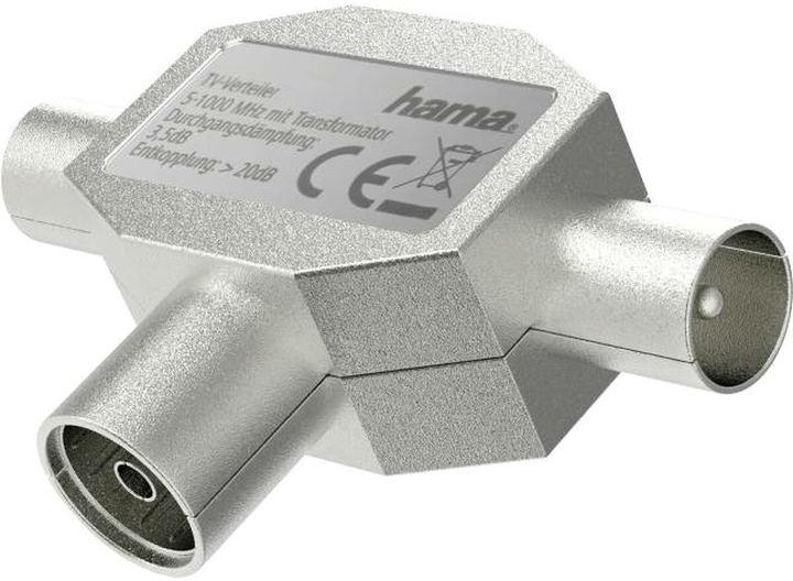 Adapter Hama Gniazdo antenowe - 2 x Wtyk antenowy M/F Silver (4047443441447) - obraz 1
