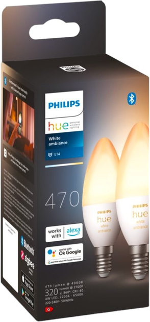 Набір світлодіодних ламп Philips Hue E14 4W 2 шт White Ambiance (8719514356733) - зображення 1