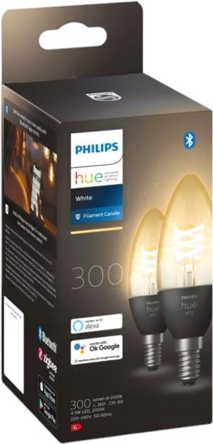 Набір світлодіодних ламп Philips Hue C37 E14 4.5W 2 шт White Filament (8719514302211) - зображення 1