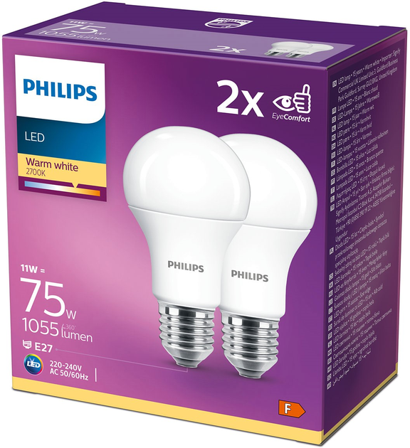 Набір світлодіодних ламп Philips A60 E27 11W 2 шт Warm White (8718699726973) - зображення 2