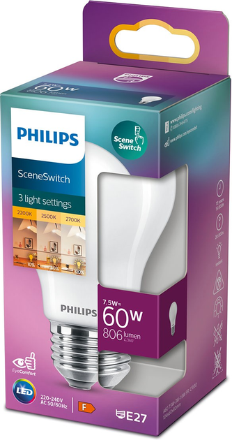 Żarówka LED Philips Classic Scene Switch A60 E27 7.5W Warm White (8719514263963) - obraz 1