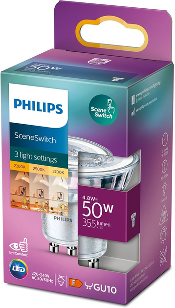 Світлодіодна лампа Philips Scene Switch GU10 4.8W Warm White (8719514307780) - зображення 1