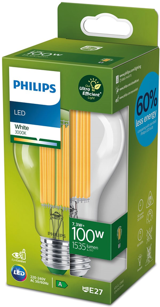 Світлодіодна лампа Philips UltraEfficient A70 E27 7.3W White Filament (8719514435711) - зображення 1