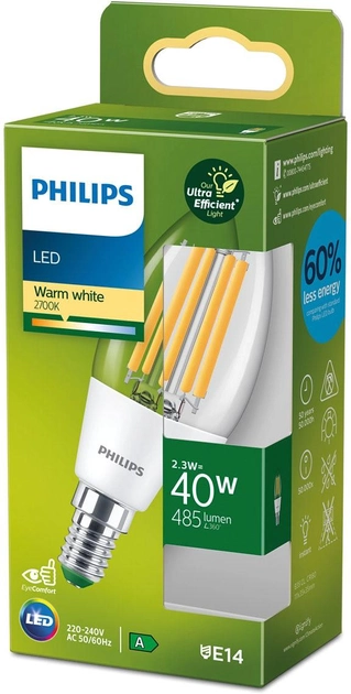 Світлодіодна лампа Philips UltraEfficient B35 E14 2.3W Warm White (8720169188136) - зображення 2