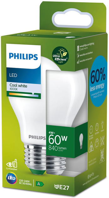 Світлодіодна лампа Philips UltraEfficient A60 E27 4W Cool White (8720169187771) - зображення 1