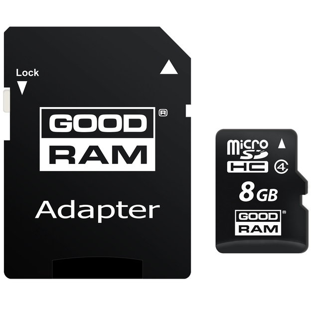Карта памяти Goodram microSDHC 8GB W-4 MB/s, R-15 MB/s Class 4 (M40A-0080R11) + SD Adapter - изображение 1