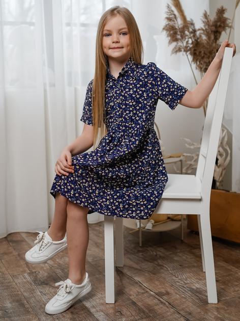 Акція на Дитяче літнє лляне плаття для дівчинки Tair kids ПЛ780 122 см Синє від Rozetka