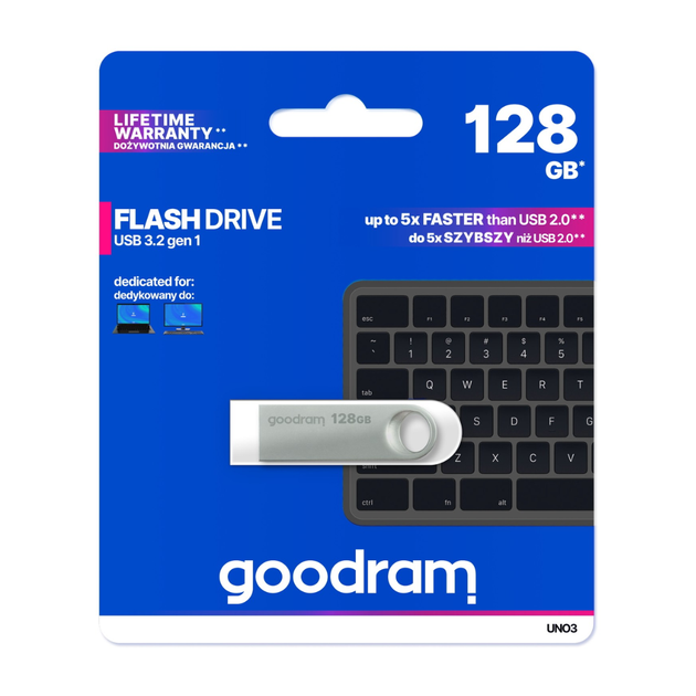 Флеш пам'ять USB Goodram 128ГБ UNO3 USB 3.2 (UNO3-1280S0R11) - Фото 2 Флеш пам'ять USB Goodram 128ГБ UNO3 USB 3.2 (UNO3-1280S0R11) - зображення 2