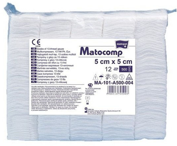 Марлевые компрессы TZMO Matocomp Нестерильные 5 x 5 см 500 шт (5900516705008) - изображение 1