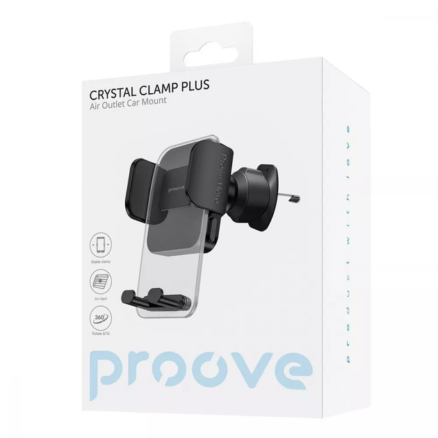 Автодержатель для телефона Proove Crystal Clamp Plus Air Outlet Car Mount Black - Фото 2 Автодержатель для телефона Proove Crystal Clamp Plus Air Outlet Car Mount Black - изображение 2