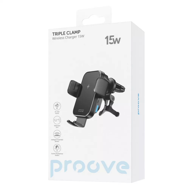 Автодержатель с беспроводной зарядкой Proove Triple Clamp Wireless Car Charger 15W Black - изображение 5