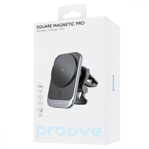 Автодержатель с беспроводной зарядкой Proove Square Wireless Charger Magnetic PRO 15W Metal Gray - изображение 2