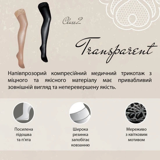 Компресійні панчохи медичні Veinax 2 клас сірі стандартні Transparent прозорі 832R-SG Варіант Універсальний Носок Закритий Розмір 3-й Колір Сірий (3769-44548) - зображення 6
