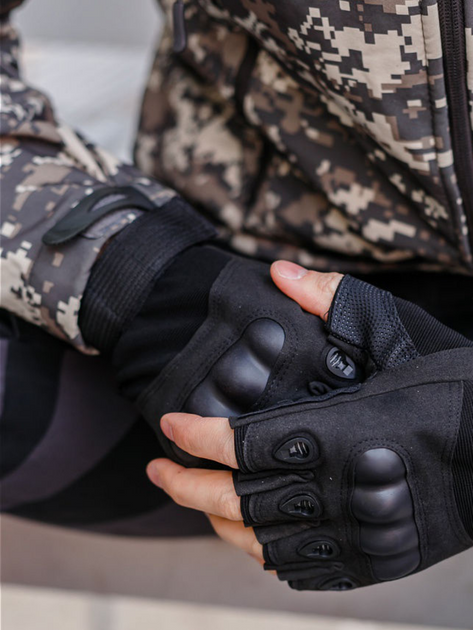 Тактичні перчатки, рукавички армійські без пальців (чорні) ON-012 - изображение 1