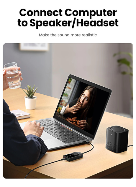 Внешняя звуковая карта Ugreen CM129 USB 2.0 с регулятором громкости, 15cm - изображение 5