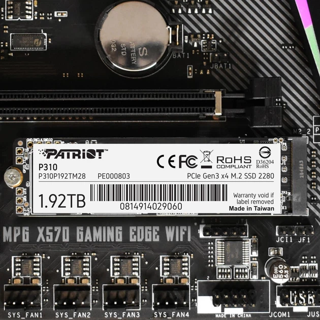 Накопичувач SSD M.2 Patriot P310 1920GB NVMe 2280 PCIe 3.0x4 3D NAND TLC (P310P192TM28) - изображение 6