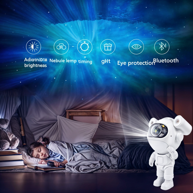 Лазерний нічник-проектор звездного неба VHG G9 Астронавт з Bluetooth колонкою, Astronaut Projector Light White - зображення 4