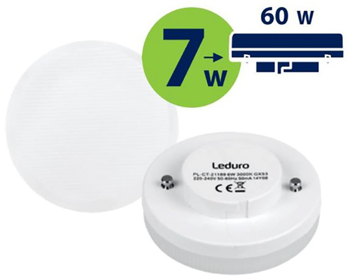 Лампа світлодіодна LED Leduro GX53 3000K 7W 600 lm 21199 (4750703019040) - зображення 1