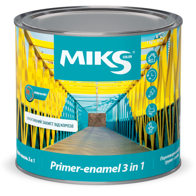 Ґрунт емаль алкідна MIKS Color 3 в 1 антикорозійна сіра RAL 7046 0,8 кг - зображення 1