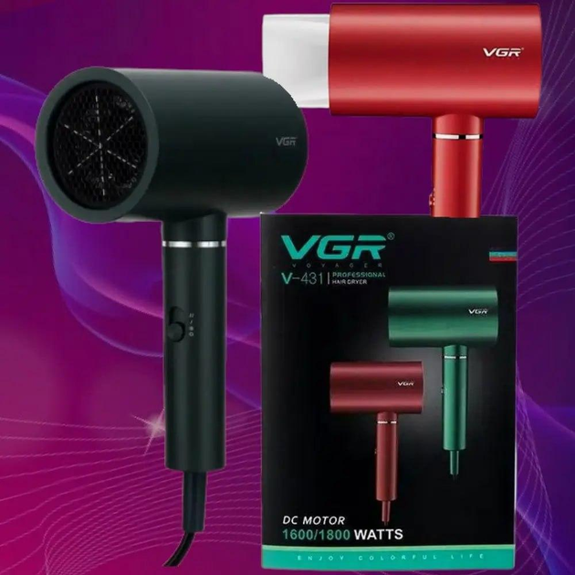 Фен VGR V-431 для волос с интеллектуальным контролем температуры мощность 1800 Вт, красный (V-431) - изображение 2