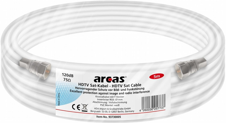 Кабель Arcas Коаксіальний-F - Коаксіальний-F 5 м White (93730005) - зображення 3