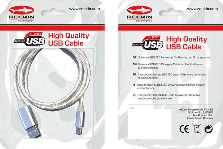 Kabel LED Reekin 3in1 micro-USB - Lightning + USB Type-C - USB Type A 1 m White (CAB-020-1M) - obraz 2