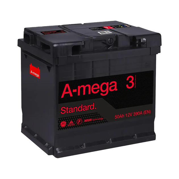 Аккумулятор авто Мегатекс A-mega Standard (М3) 6СТ-50-АЗ (прав) ТХП 390 - изображение 1