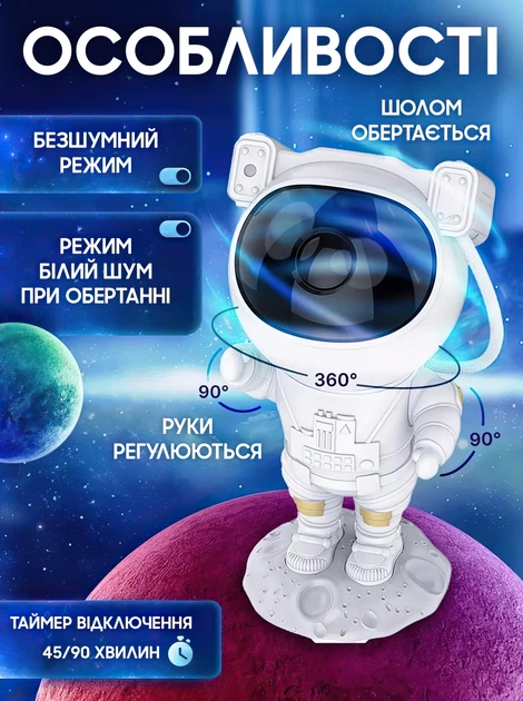 Лазерный LED ночник проектор звездного неба астронавт на луне 8 режимов большой светодиодный astronaut космонавт галактики светильник звездное небо RGB с пультом и таймером - изображение 3