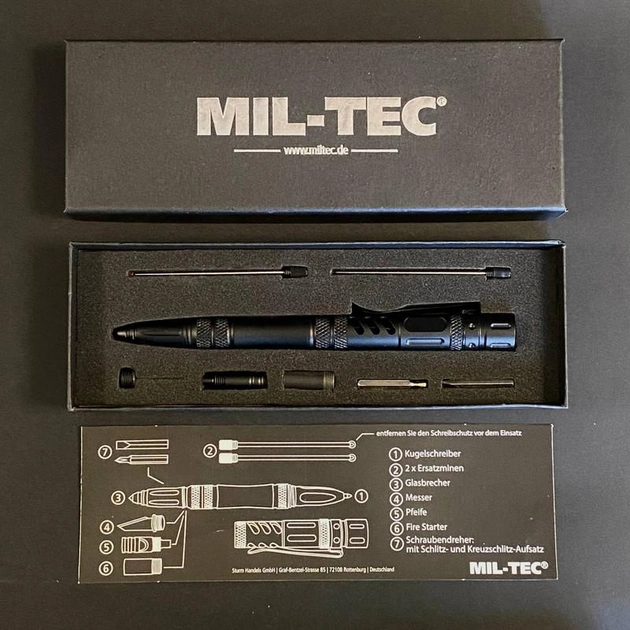 Ручка тактична Mil-Tec Мультитул Pro чорна TACTICAL PEN BLACK PRO (15990200) - изображение 1
