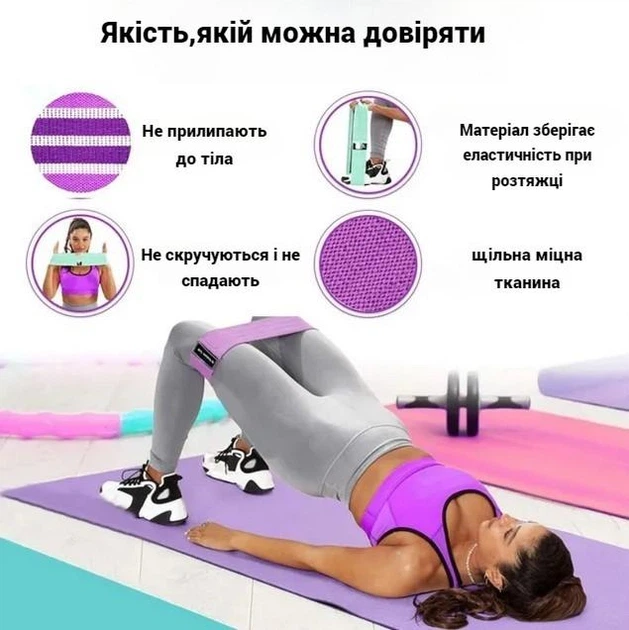 Набор тканевых нескользящих резинок для фитнеса и спорта EVAPUZZLE 3в1 Эластичные надежные резинки ленты-эспандеры для упражнений и тренировок - изображение 6