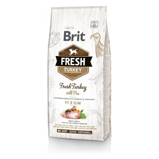 Сухой корм для взрослых, пожилых собак Brit Fresh Light Fit & Slim с индейкой и горошком 12 кг - Фото 1 Сухой корм для взрослых, пожилых собак Brit Fresh Light Fit & Slim с индейкой и горошком 12 кг - изображение 1