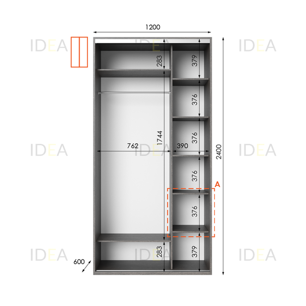 Шафа-купе IDEA серія 1 120 x 60 x 240 см Венге темний Дзеркало - изображение 2